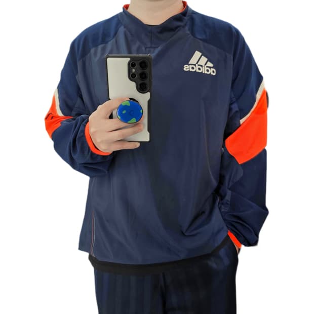 L 100) 아디다스 네이비 올드스쿨 바람막이 웜업