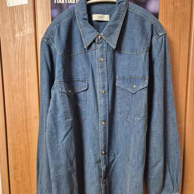 엘무드 테리 데님 웨스턴 셔츠 46사이즈 미들블루