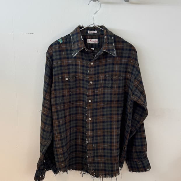 80s flannel repair button up shirt