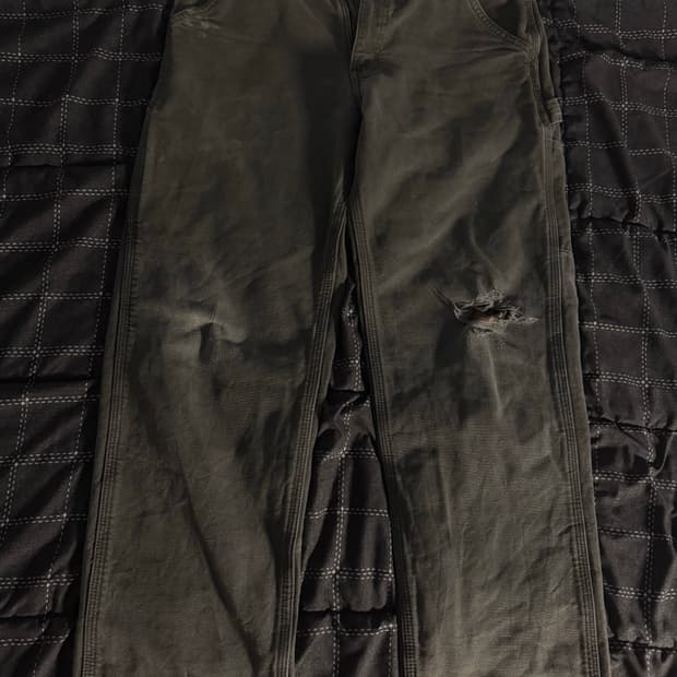 칼하트 USA 체크 라이닝 모스그린 카펜터 워크팬츠 32