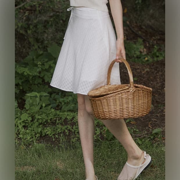 어다울 리본 미디 스커트 화이트