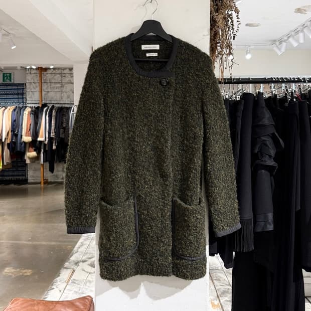 이자벨마랑 에뚜왈 딥 그린 부클 니트 코트