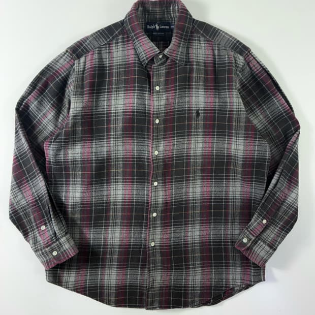 Polo  폴로 랄프로렌 자수 코튼 그레이 체크셔츠 