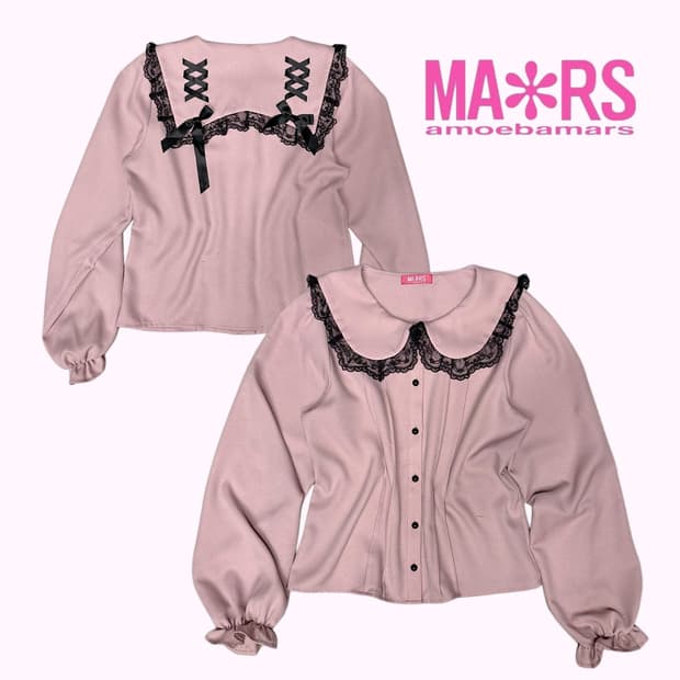 MA*RS pink lace ribbon blouse