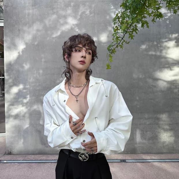 남성 섹시 화이트셔츠