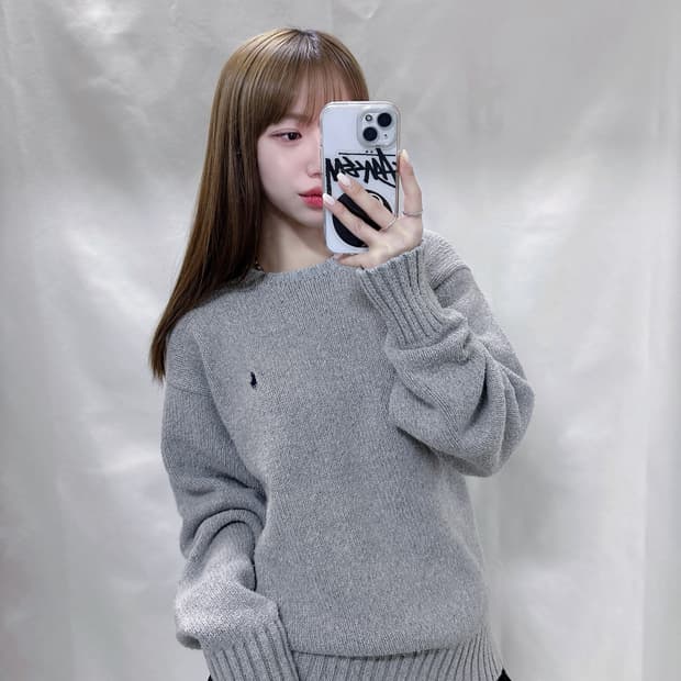 폴로 랄프로렌 라이트그레이 포니로고 라운드 니트 