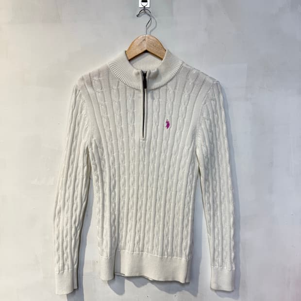 폴로 화이트 하프집업 니트