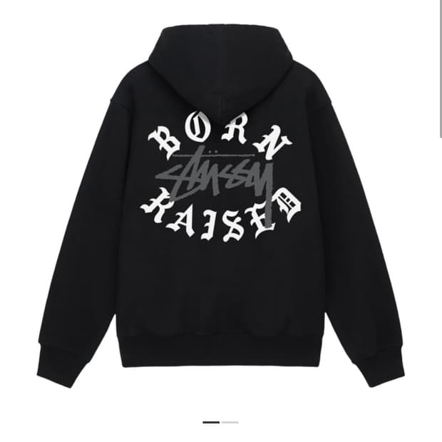 스투시 본앤레이즈드 로고 후드 집업 블랙