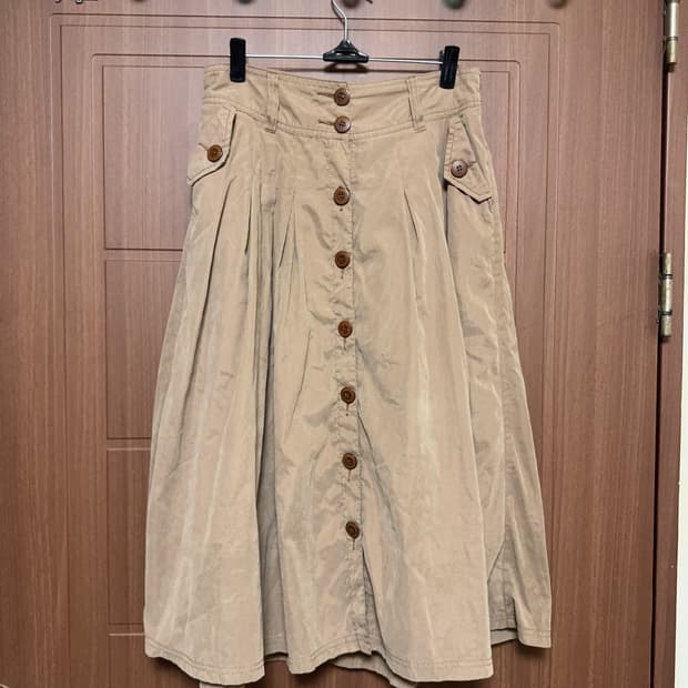 모리걸 하구미 일본 빈티지 베이지 브라운 단추 버튼 롱 스커트