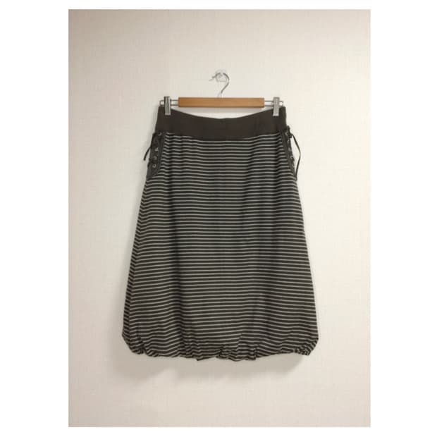 Hiroko bis 히로코비스 브라운 스트라이프 벌룬 미디 스커트