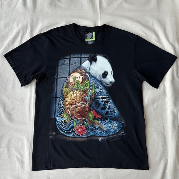 락이글 판다 드래곤 타투 그래픽 반팔 티셔츠 L