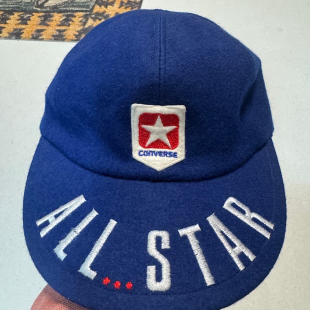 80~90s 컨버스 올스타 빈티지 울 볼캡 블루 모자 자수 로고 스냅백