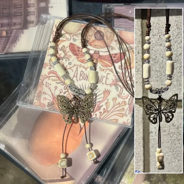 미사용)모리걸룩) 보헤미안 히피 나비 원석비즈 매듭 목걸이