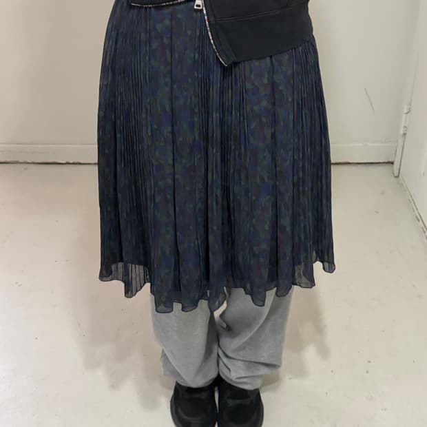 일본빈티지 블루그린 플리츠 스컽