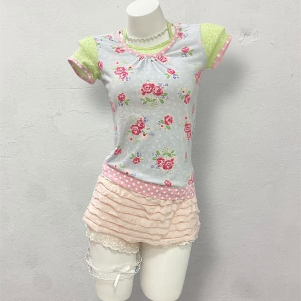 Floral Dot Hawaii halter neck T-Shirt 