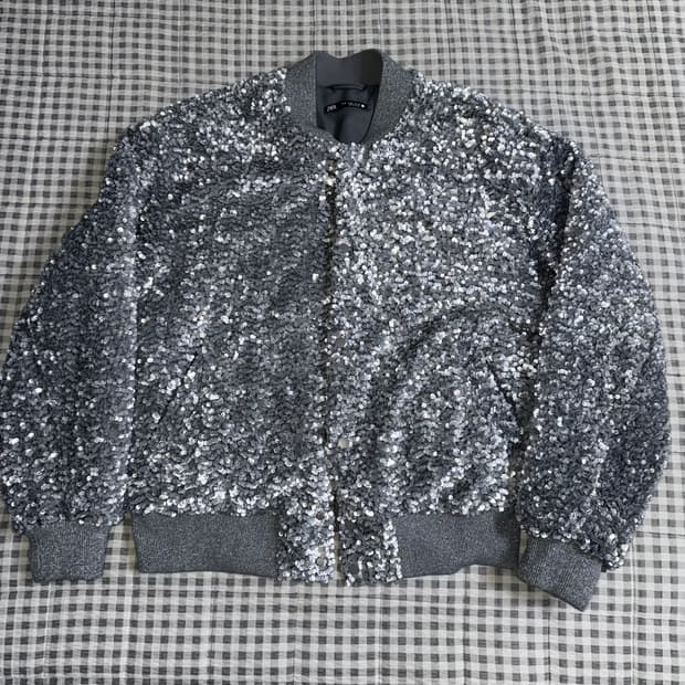 (M) Zara 자라 스팽글 시퀸 봄버 자켓 그레이
