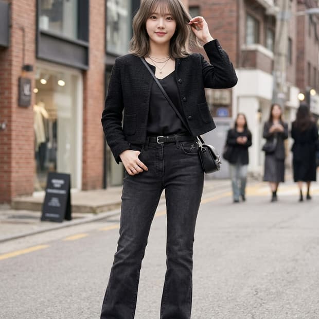 칼라거펠트 파리스 퀼팅 자수 블랙 데님 팬츠