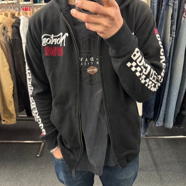 XL)노턴 빈티지 체커 프린팅 후드집업