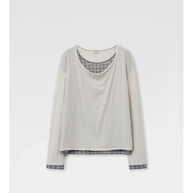 erchiva 오버레이 체크 티셔츠 -라이트 그레이