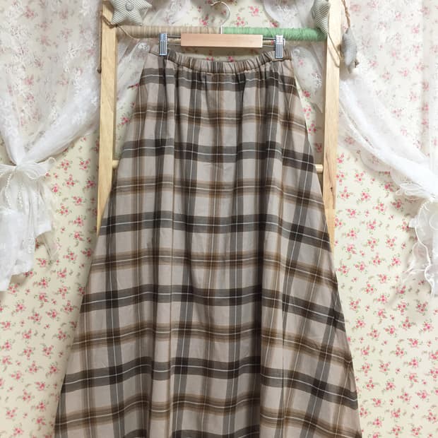 빈티지 모리걸 브라운 체크 스커트