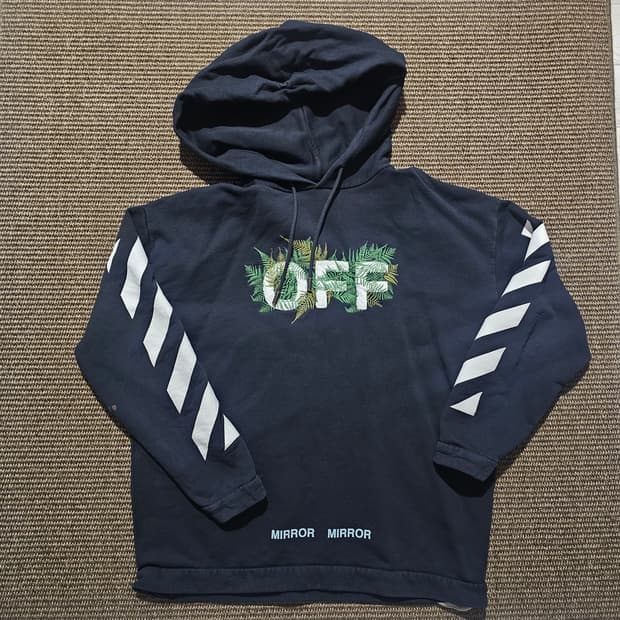 오프화이트 후드 블랙 M 나뭇잎 자수