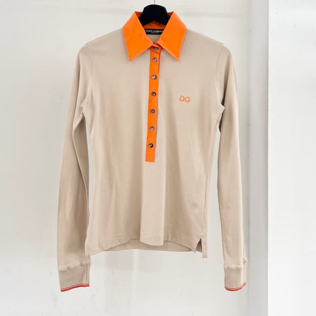 돌체 앤 가바나 베이지 앤 오렌지 롱슬리브 폴로 셔츠