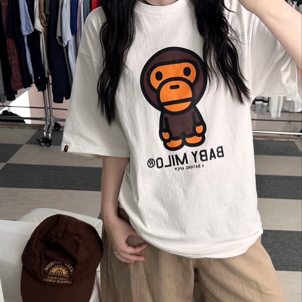 베이프 베이비 마일로 화이트 반팔 티셔츠 