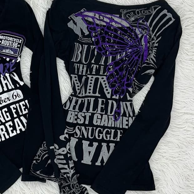 빈티지 버터플라이 나비 시스루 롱슬리브 티셔츠