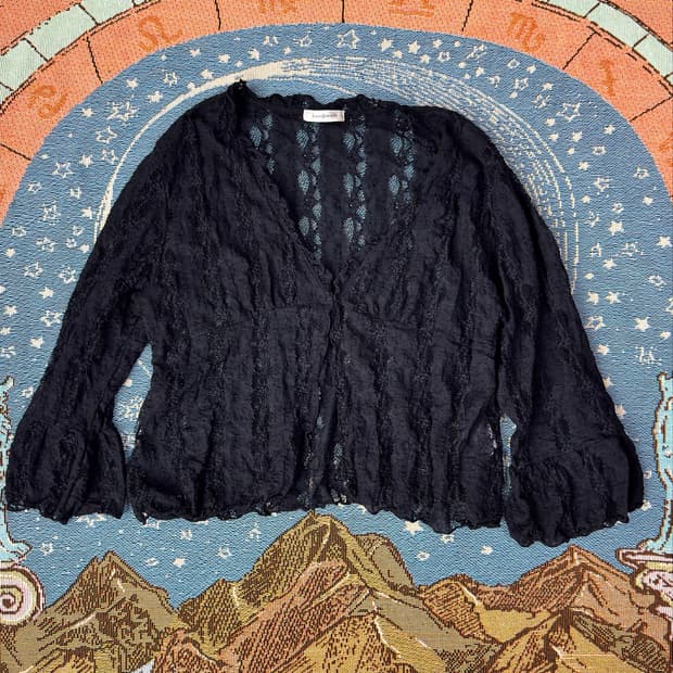 Lacifonelli 블랙 빈티지 레이스 볼레로 가디건