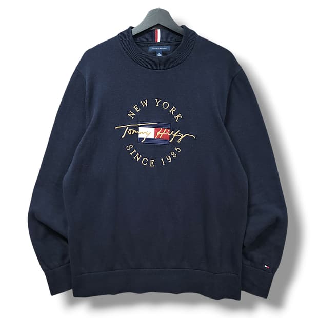 [XL] 타미힐피거 네이비 뉴욕 1985 자수 스웨터 니트