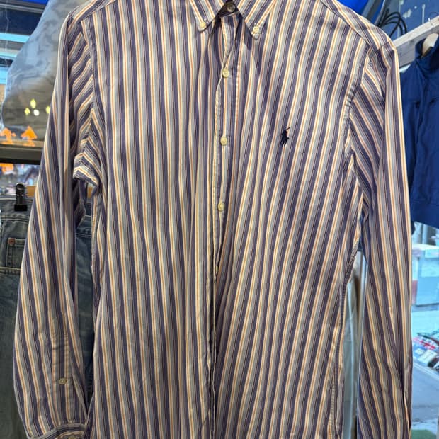 폴로 랄프로렌 네이비포니 퍼플 스트라이프 셔츠 