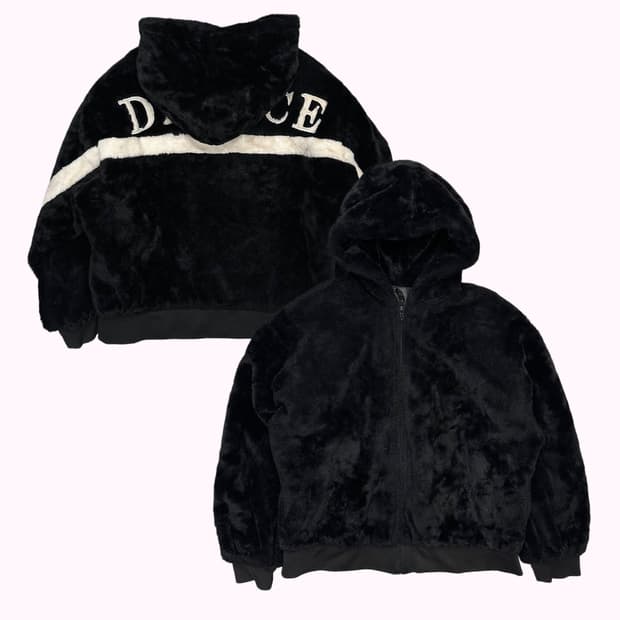 lettering fur hood jacket