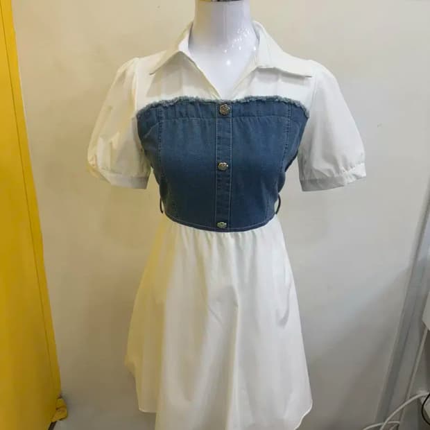 vtg 데님 배색 셔츠 원피스