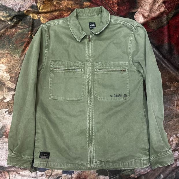 자라 빈티지 밀리터리 카키코튼집업자켓 XL