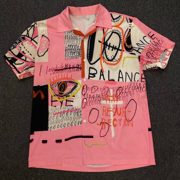 핑크 그래픽 빈티지 반팔 셔츠