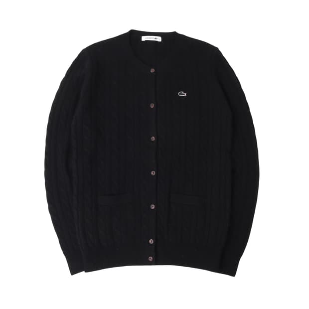 라코스테 블랙 울 케이블 니트 가디건