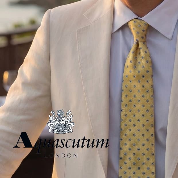아쿠아스큐텀 실크 옐로우 마이크로 패턴 넥타이 9.2cm A등급 E706