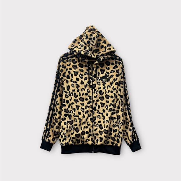 아디다스 레오파드 쉐르파 후드 집업 XL
