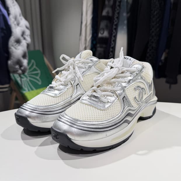 (A/39) / 샤넬 CC로고 크루즈 스니커즈 패브릭 라미네이티드 화이트