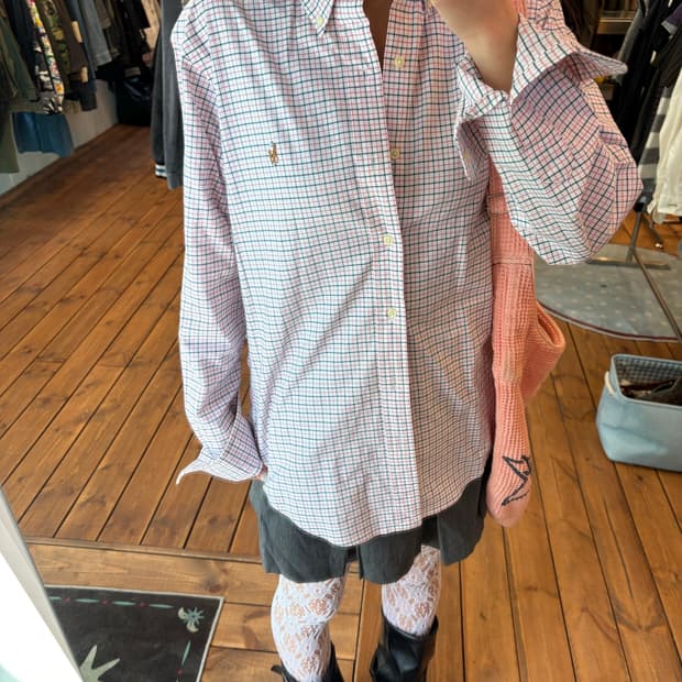 폴로 핑크 체크 셔츠