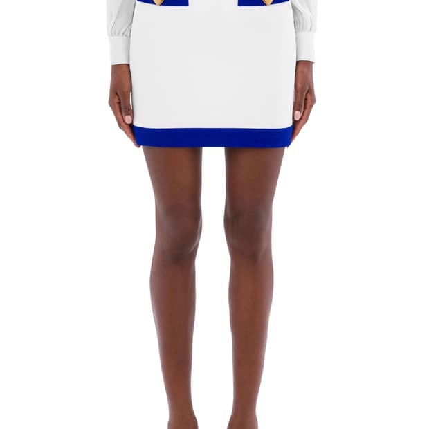 모스키노 블루 하트버튼 미니스커트 40(26~27)