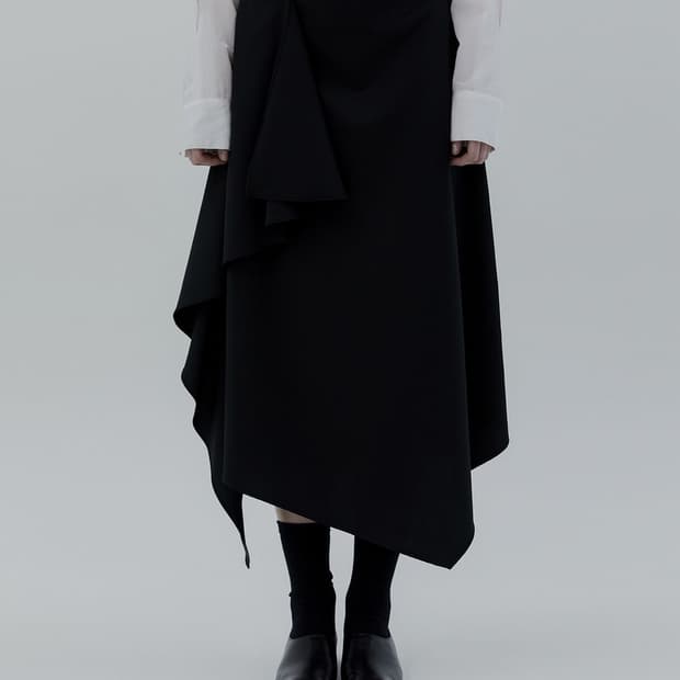 트리밍버드 드레이프 롱 스커트 블랙