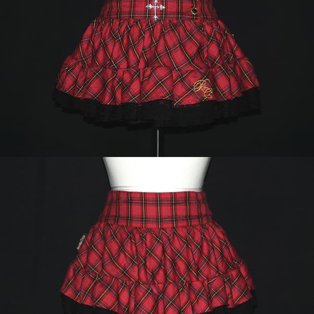 (banana chips) tartan check wrap skort 