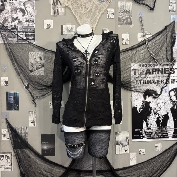 Gothic mesh skull detail hoodie zip up