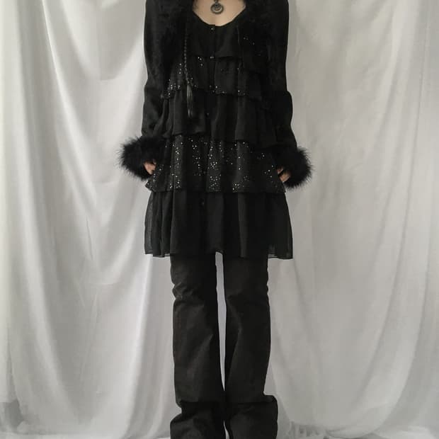 Fake fur trimming open jacket
