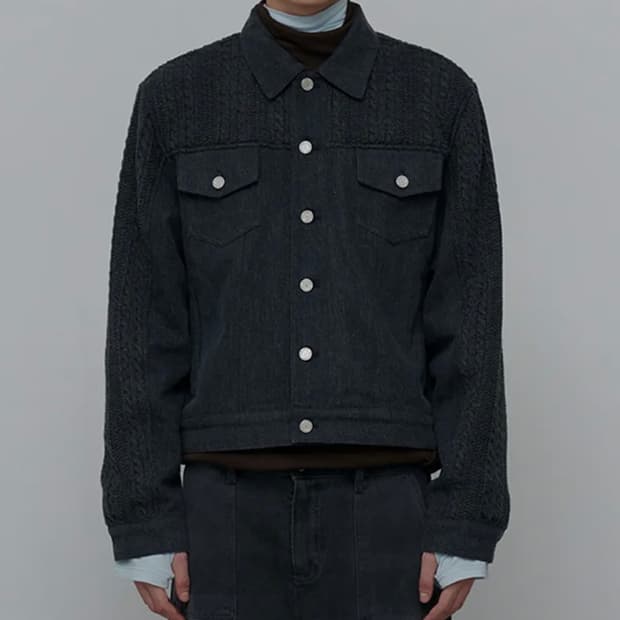 애니타임로릭 니트 믹스자켓 차콜 L