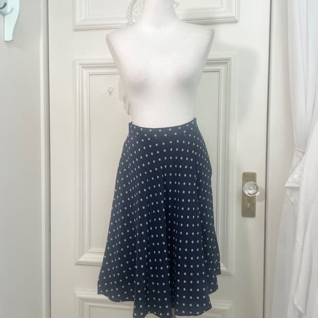 RALPH LAUREN silk navy dot midi skirt