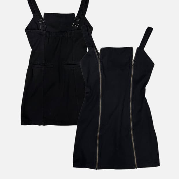 zip-up slit black dress