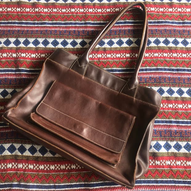 피카드 브라운 레더 토트백