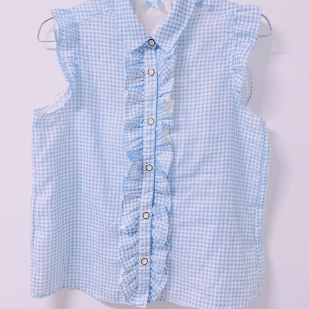 Liz Melo 리즈멜로 블루 체크 민소매 블라우스 히메갸루